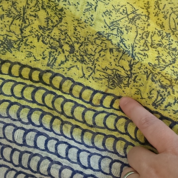 J. Mclaughlin Yellow and Navy Patterned Linen Rectangular Scarf - Picture 5 of 5